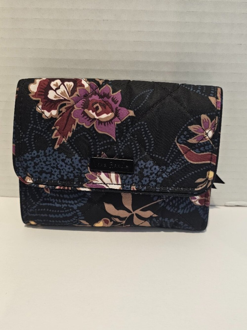 NWT Vera Bradley Iconic RFID Riley Compact Wallet Garden Dream Blue Floral